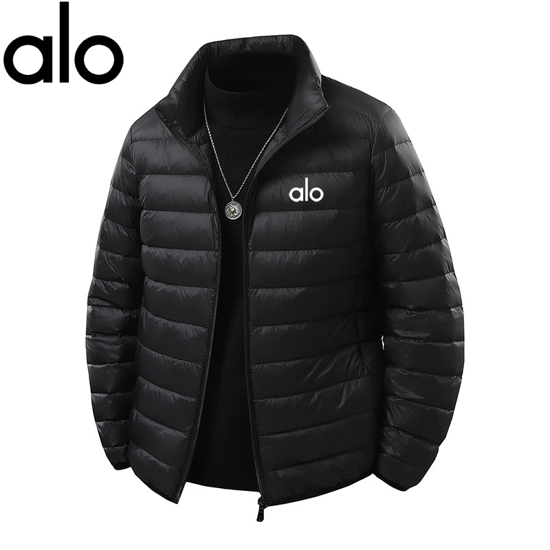 ALO轻薄90白鸭绒羽绒服男2025新款保暖外套宽松休闲运动立领上衣