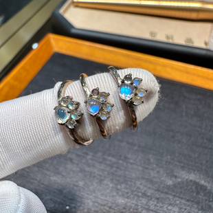 天然猫爪月光石戒指女款925银镶嵌时尚个性简约百搭指环230014