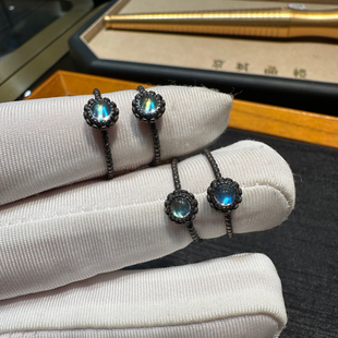 S925银镶嵌天然月光石戒指做旧款复古可抛光增亮230014