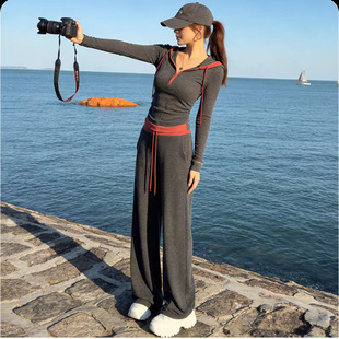 气质穿搭一整套女2025秋季修身洋气韩版卫衣阔腿裤休闲运动两件套