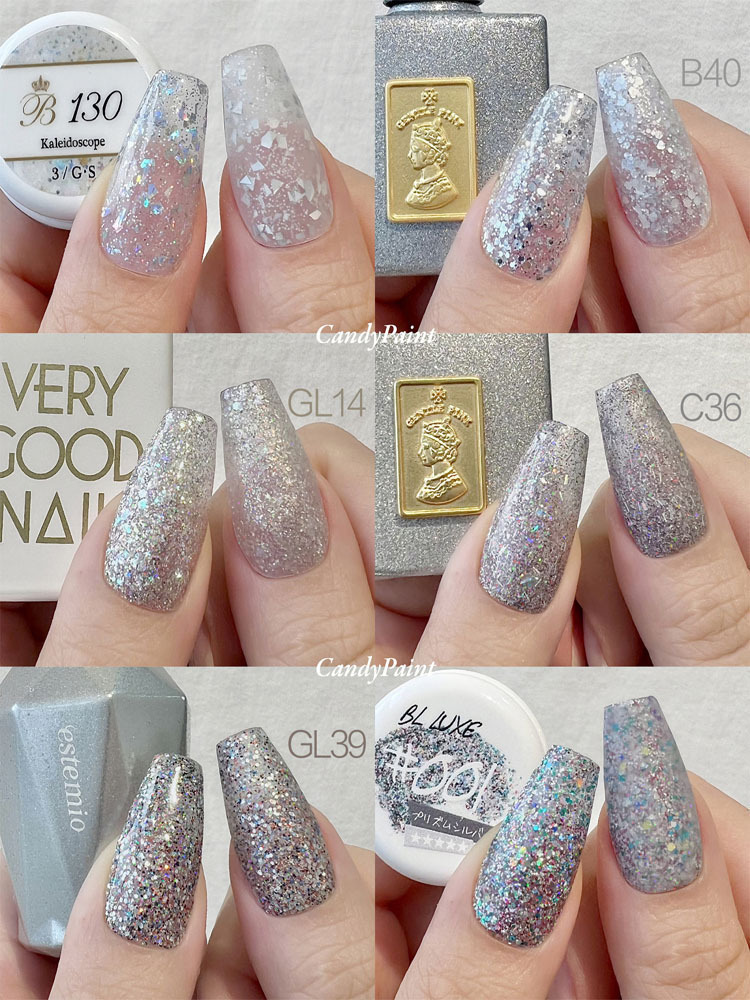 亮片色合集银色金色白色香槟色爆闪细闪闪粉彩绘日本美甲甲油胶