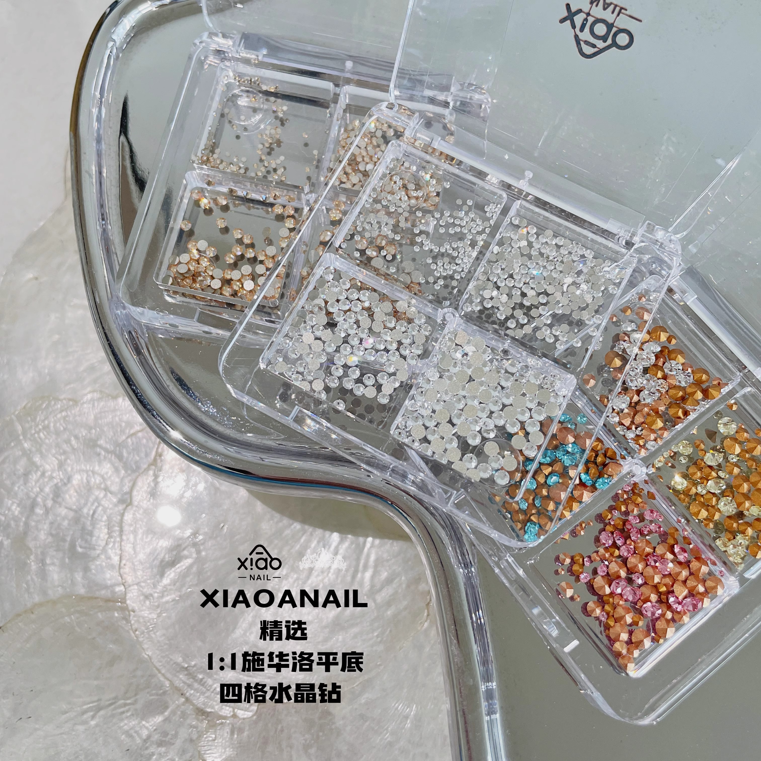 XIAO A NAIL1:1施华洛平底钻超闪水晶混合高品质指甲DIY饰品贴