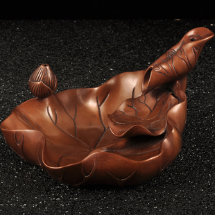 紫铜荷叶倒流香炉创意茶道摆件家用室内禅室桌面装饰品全铜熏香炉