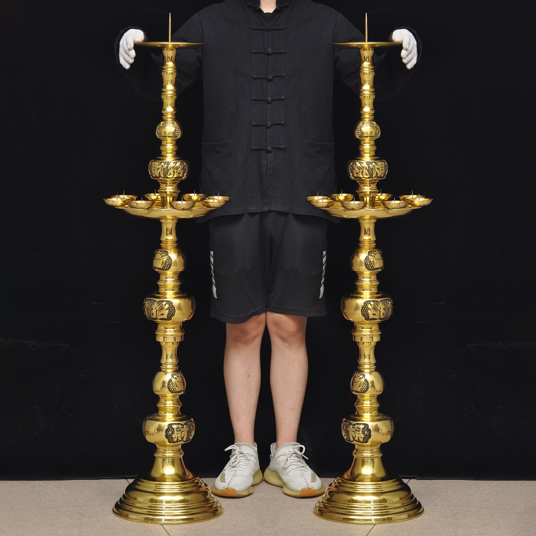 全铜蜡烛台特大供佛烛台家用观音财神烛台长明灯一对七星蜡烛灯座