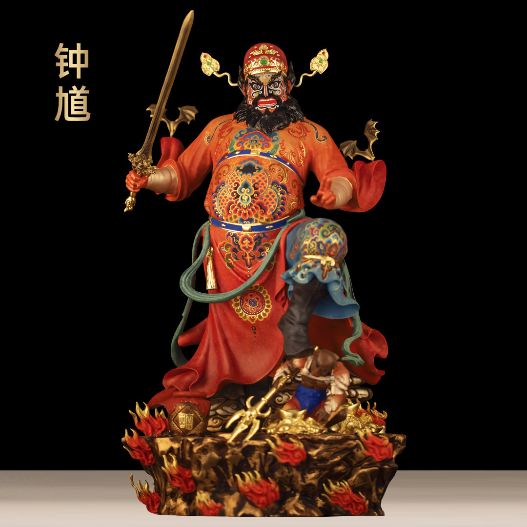 纯黄铜珐琅彩钟馗摆件天师钟馗像