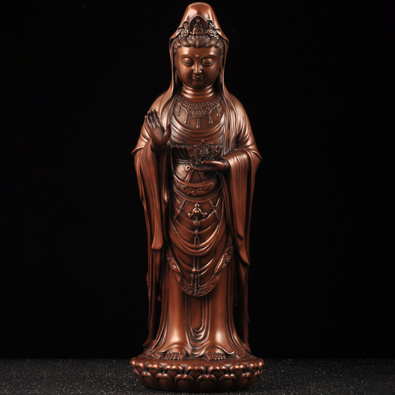 紫铜南海观世音菩萨摆件观音铜像观音站像家用寺庙佛堂供奉佛像