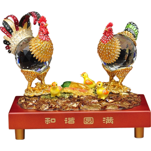和谐美满大公鸡摆件珐琅彩公鸡工艺品招财母鸡家居客厅玄关装饰品