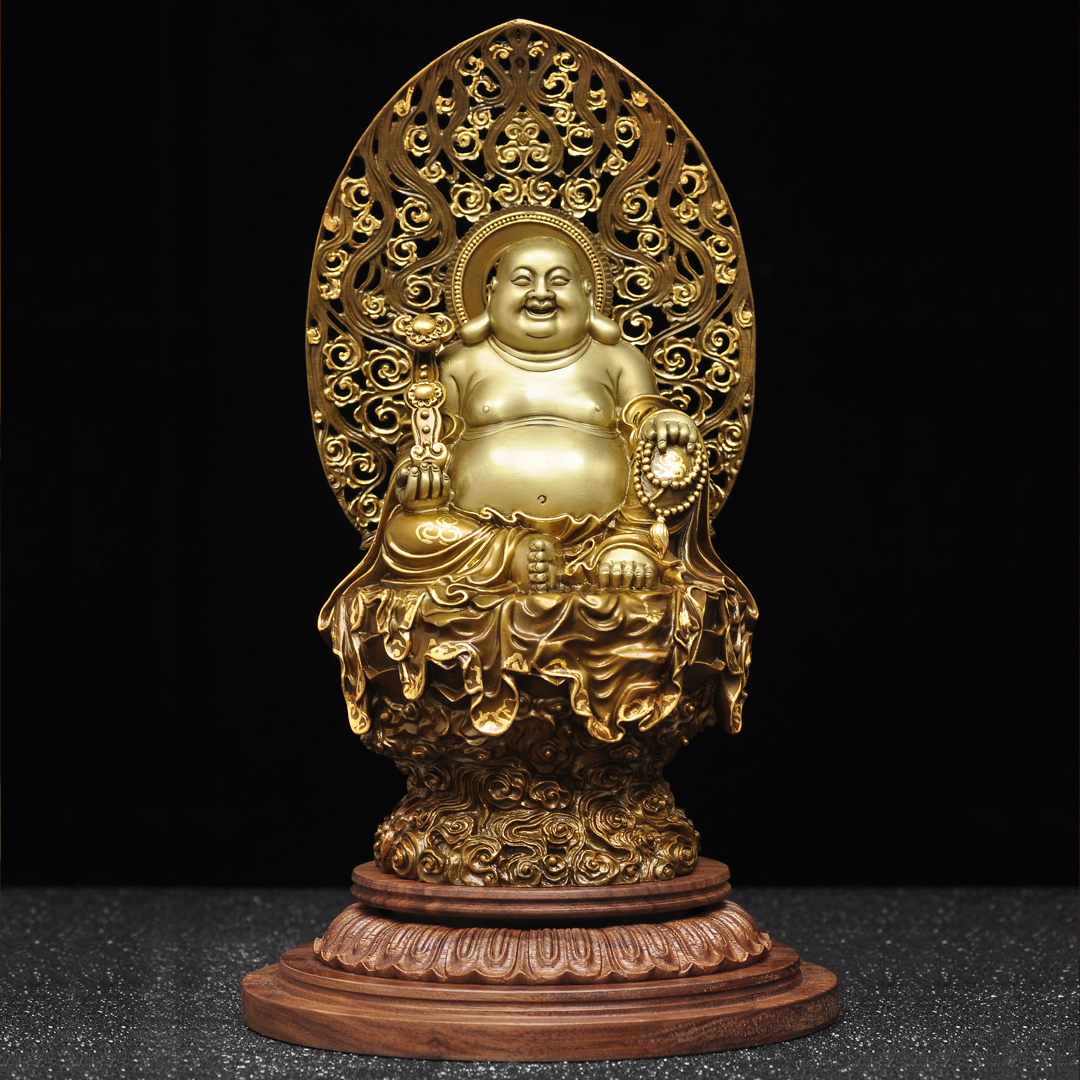 黄铜招财弥勒佛摆件大肚笑佛供奉