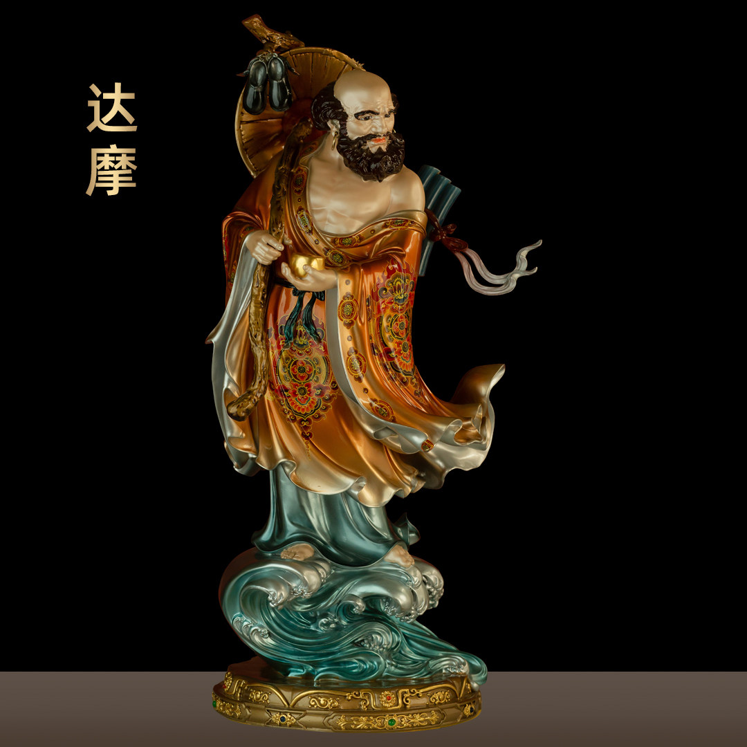 全铜彩绘达摩祖师佛像供奉