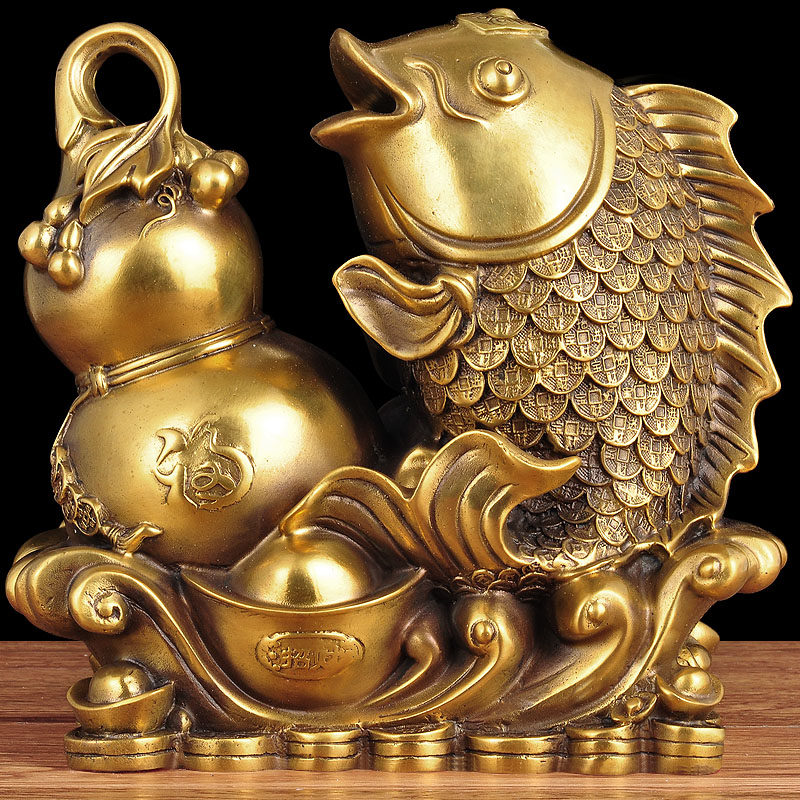福禄有余摆件全铜葫芦鱼工艺品贺寿祝寿礼品客厅摆设乔迁新居礼物