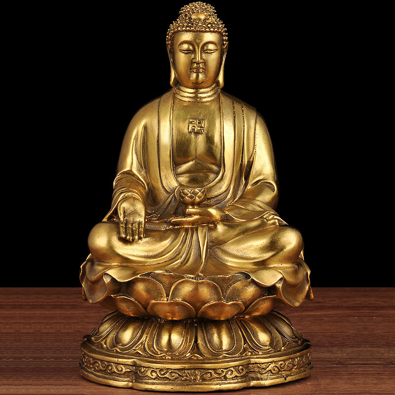 黄铜三宝佛像摆件释迦牟尼佛阿弥陀佛药师佛室内寺庙佛堂居家供奉