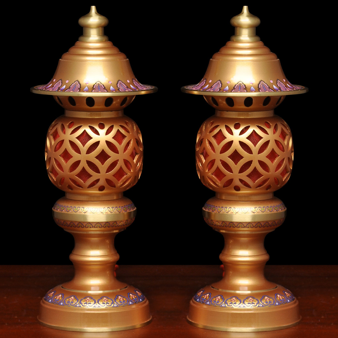 黄铜彩色莲花供灯大号一对led插电供灯家用佛堂供佛灯长明灯佛具