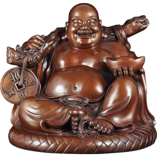 紫铜招财弥勒佛摆件笑口常开大肚佛笑佛元宝家居客厅玄关装饰品