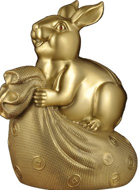 莲善堂铜招财福兔福袋摆件