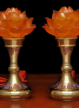 黄铜素面彩色莲花灯led灯一对