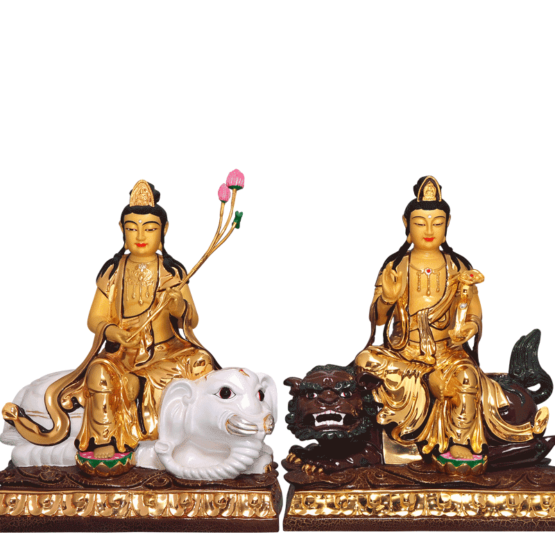 台湾鎏金普萨禅意风华严三圣佛像
