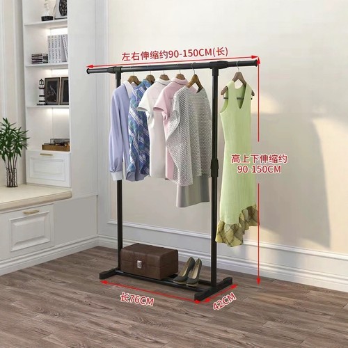简易晾衣架落地卧室折叠室内双杆晾衣杆阳台晒衣架伸缩单杆衣架子