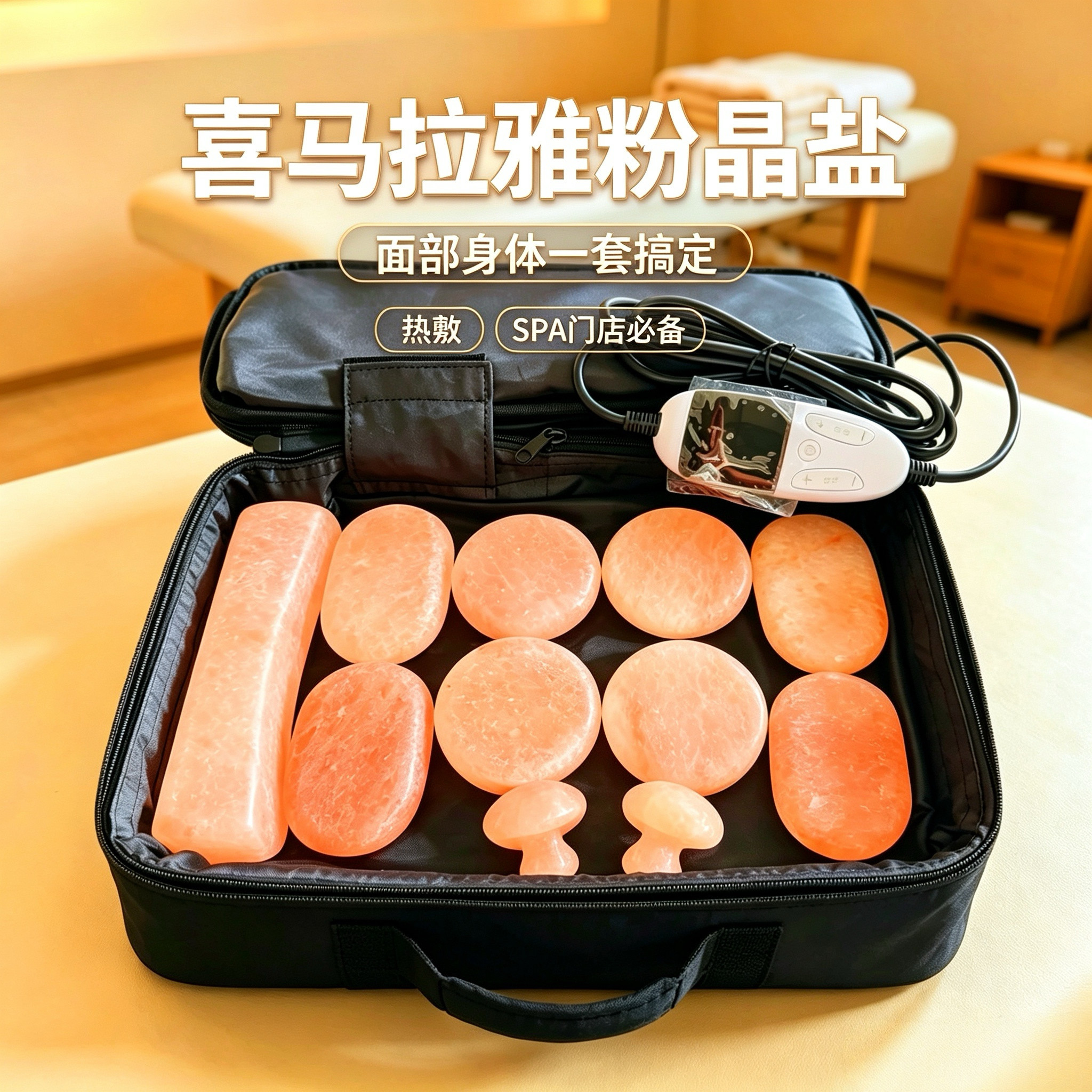喜马拉雅盐石SPA热石粉晶盐疗spa热精油按摩棒加热包美容热敷放松