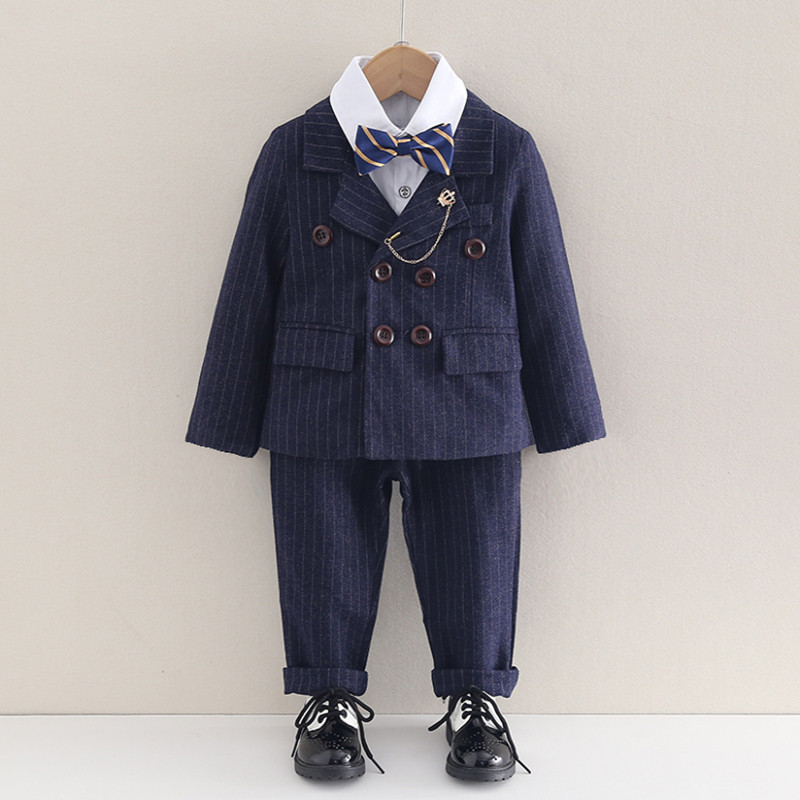 儿童西服男童西装套装小男孩帅气演出服英伦风秋冬加厚宝宝小礼服