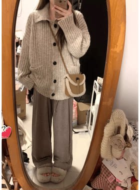 韩系慵懒高领山羊绒加厚开衫女