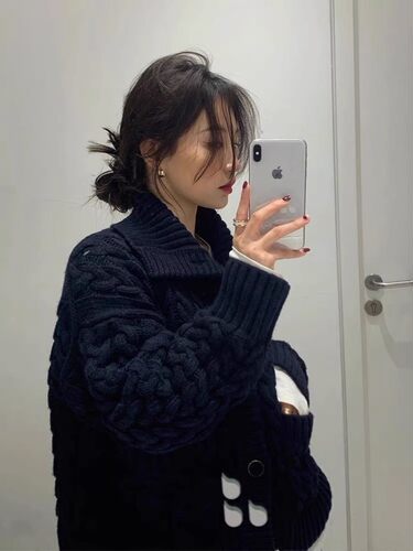 粗麻花羊绒毛衣女2025新款针织开衫女重工加厚羊绒衫翻领复古外套