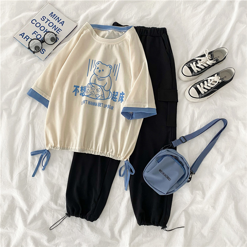 2021 real shot summer fattening plus size women's fat mm fat sister slim Capris short sleeve two piece suit