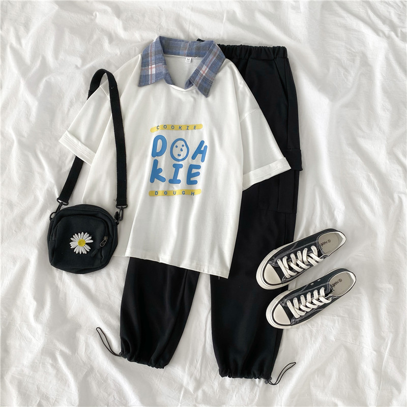 Real shot summer plus plus size women's dress fat sister slim Capris short sleeve two piece suit