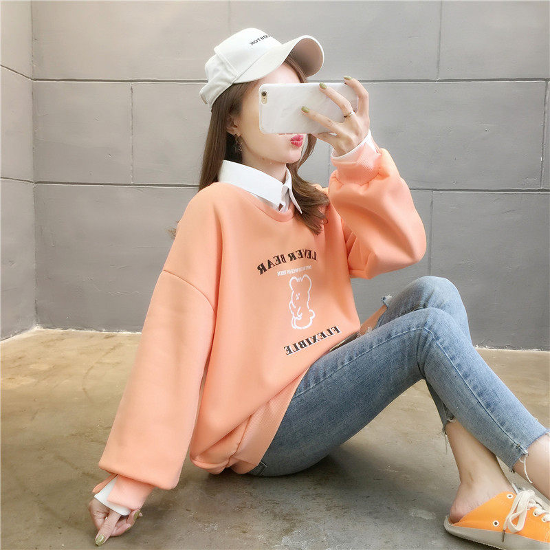 New autumn and winter holiday 2020 two piece loose Polo baby collar color matching thickened Plush sweater women's top
