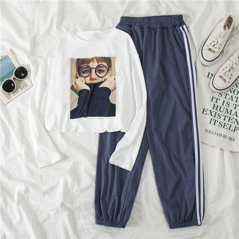 2021 shooting ~ spring clothes loose long sleeve thin casual suit women's two piece long sleeve women's Capris