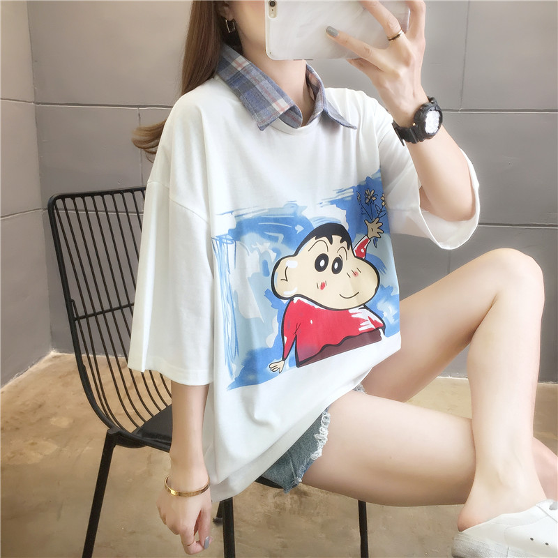 Real shot fashion summer plus plus size women's clothing fat sister slim top short sleeve T-shirt