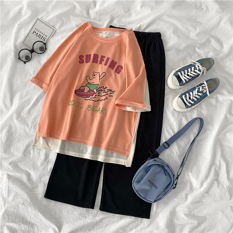 Real shot summer plus plus size women's dress fat sister slim Capris short sleeve two piece suit