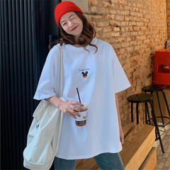 2021 real shot fashion summer fattening plus size women's 200 Jin fat mm Slim top short sleeve T-shirt