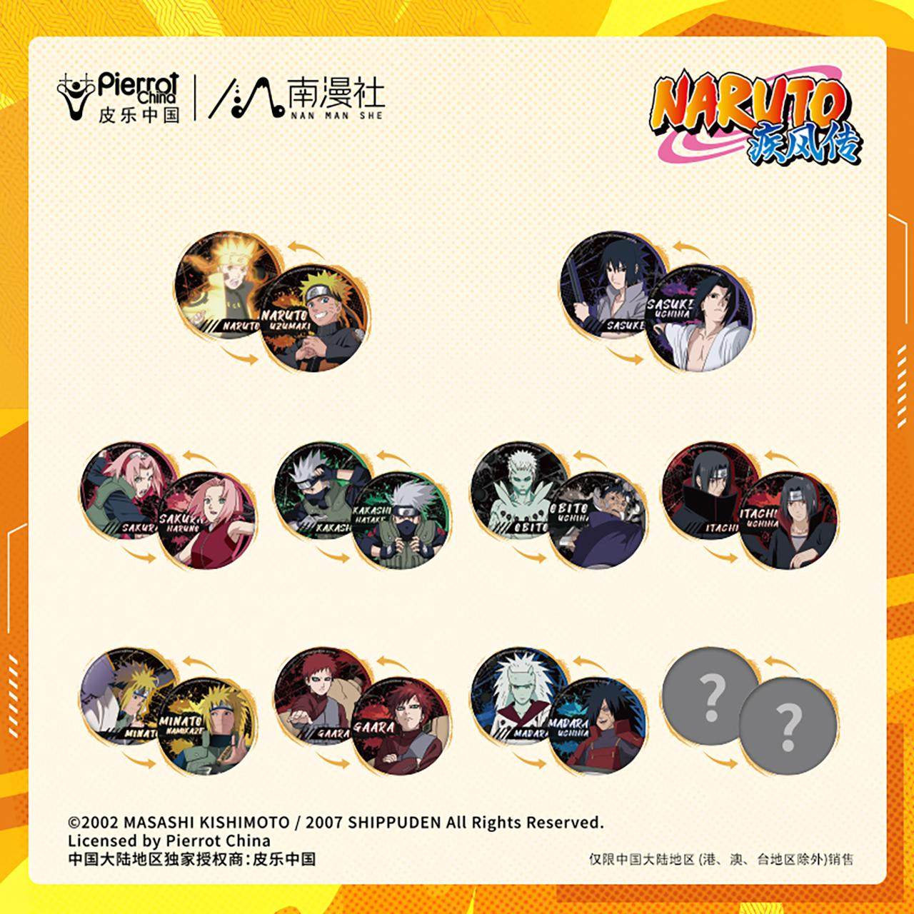 官方正版 火影忍者周边 佐助鸣人卡卡西光栅徽章盲盒 反光吧唧