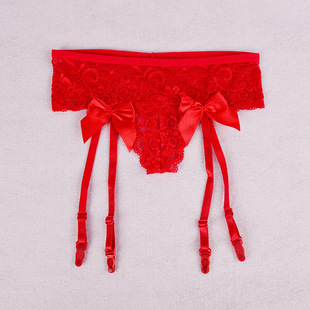 长筒丝袜配饰单件吊带袜超薄透明蕾丝蝴蝶结连T裤 可调节吊袜带 式