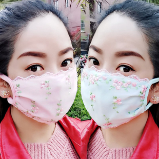 薄款纯棉口罩女蕾丝夏季夏天可水洗防晒面罩可洗冰丝布料女士透气