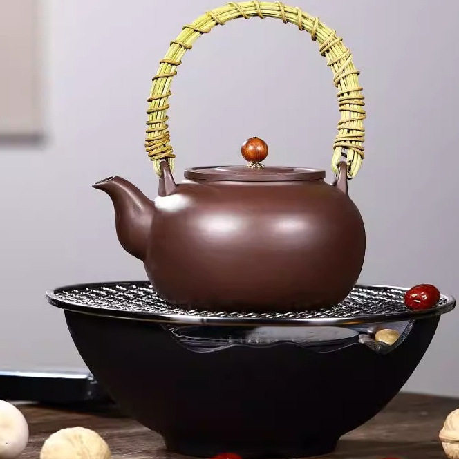 紫砂养生烧水壶煮茶壶原矿老紫泥1000cc电陶炉 明火碳炉均可用