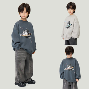 非棉良品男童加绒卫衣2025冬儿童一体绒圆领上衣中大童加厚套头衫