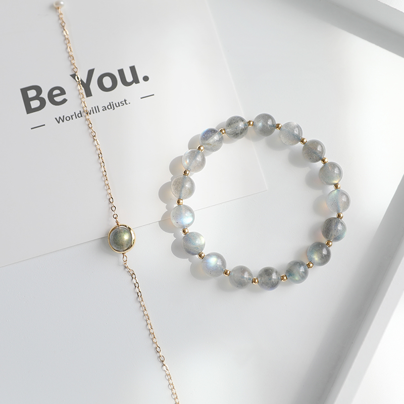 14K°ü½ðÌìÈ»±ùÖÖ»ÒÔ¹âʯÊÖÁ´Å®Ð¡ÖÚÉè¼ÆinsÀäµ·çË®¾§ÊÖ´®ÊÖÊÎ