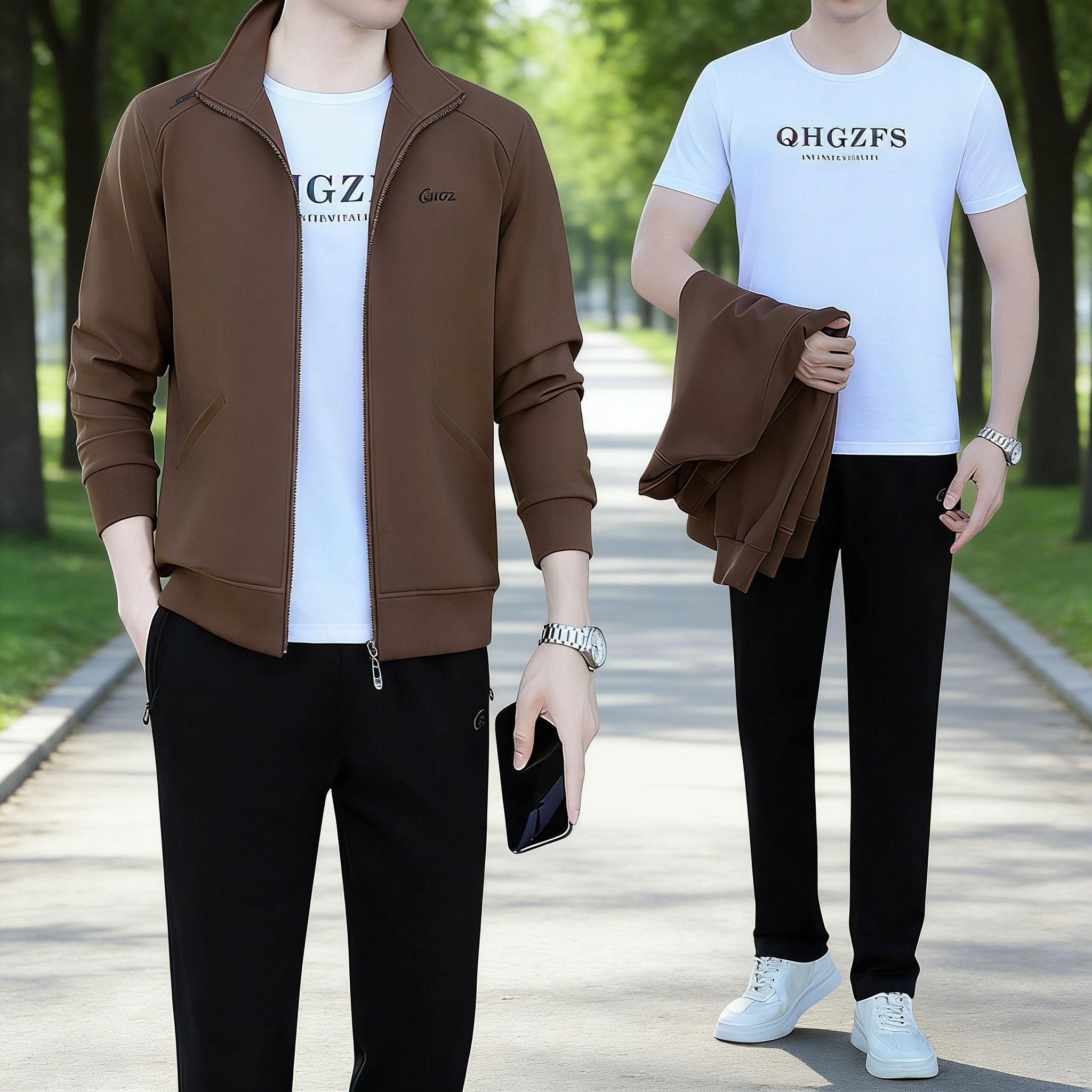 中老年男士运动套装春季三件套休闲跑步服爸爸装时尚高端拉链外套