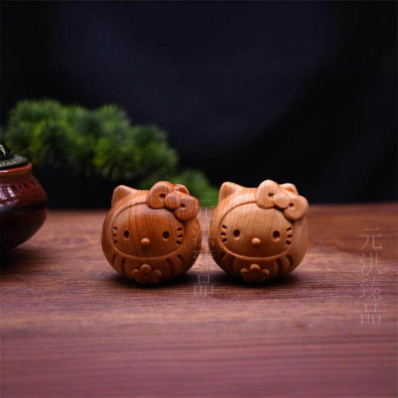 崖柏木新潮文玩手办hello  kitty可爱凯蒂猫按摩球桌面小摆件饰品