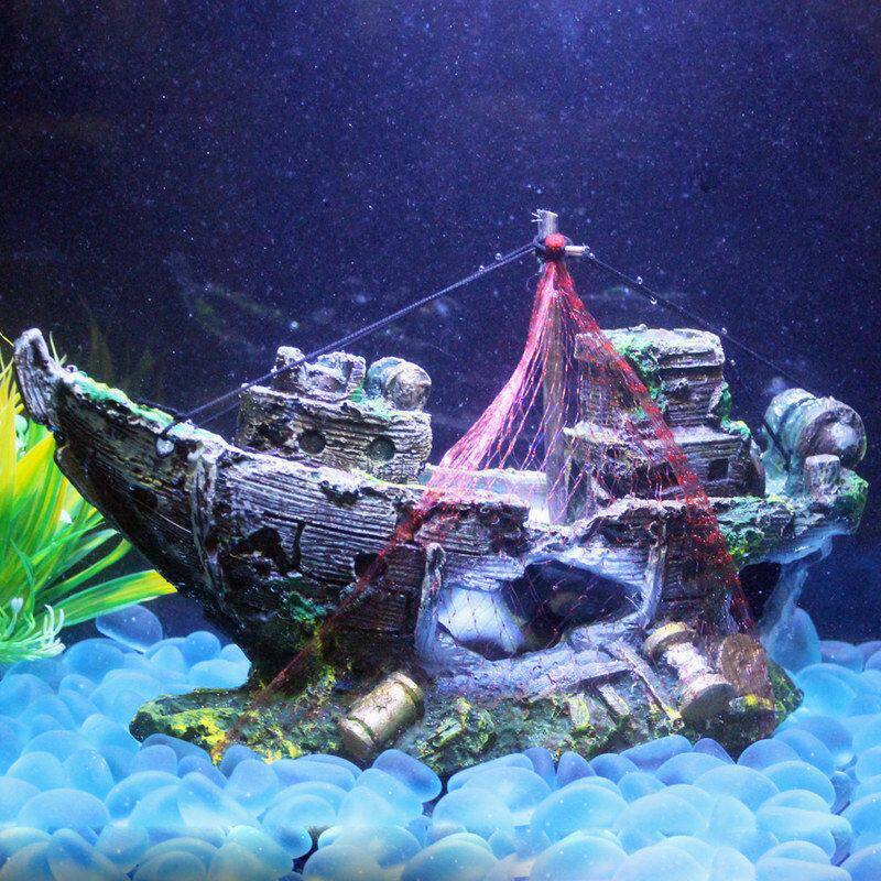 瑟霖水族鱼缸造景海盗船水族箱飞机潜水艇海盗船残骸海底沉船背景
