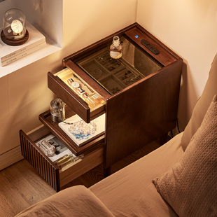 中古风实木床头柜极窄20cm窄边柜超窄床边窄夹缝柜子小型家用卧室