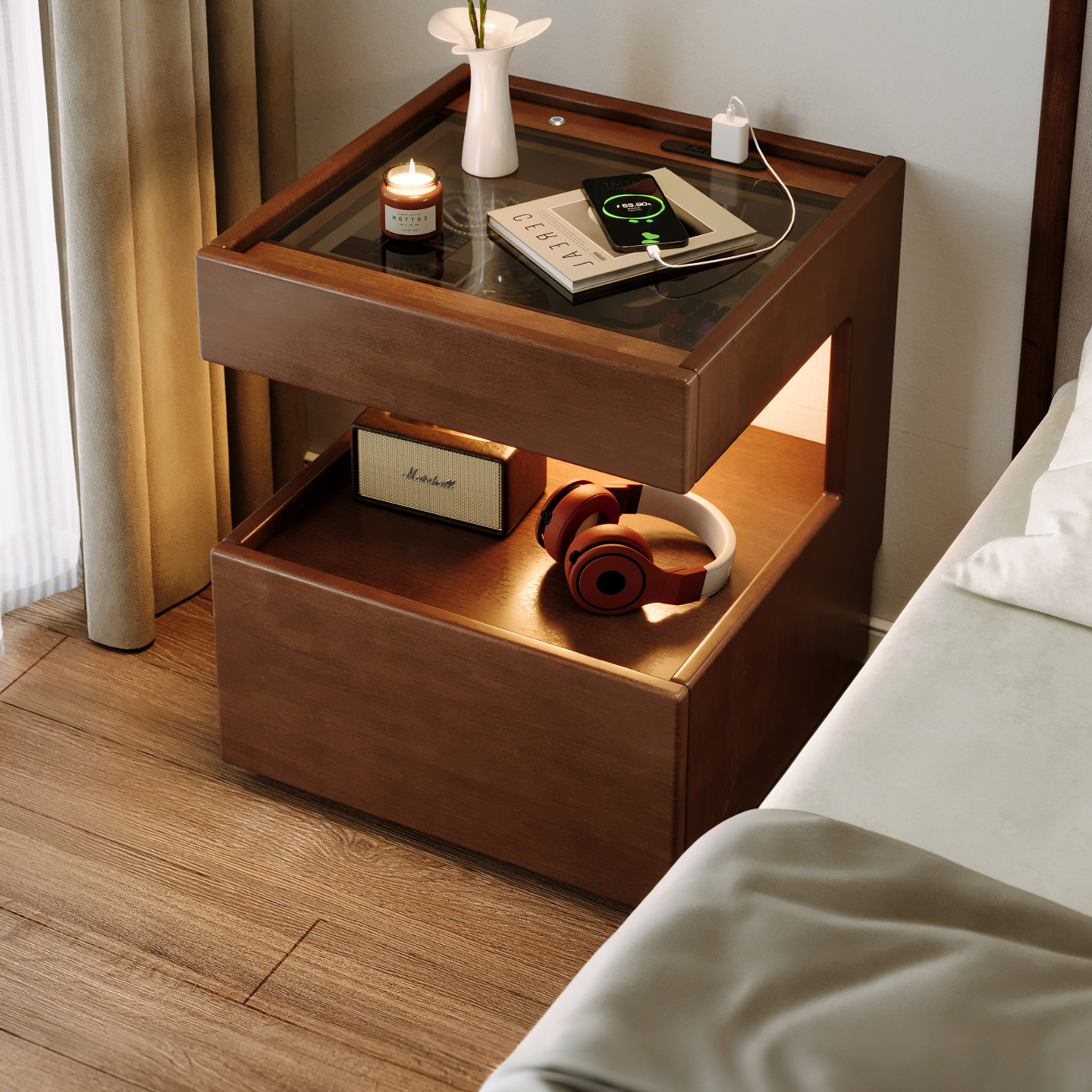 中古风实木床头柜家用卧室