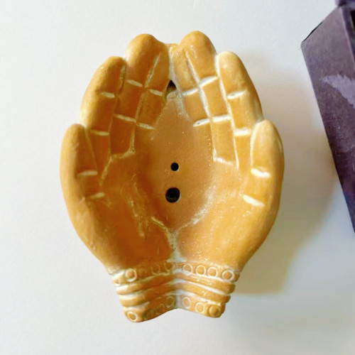 尼泊尔手工红陶香插莲花手香座Offering Hands Incenses Holder