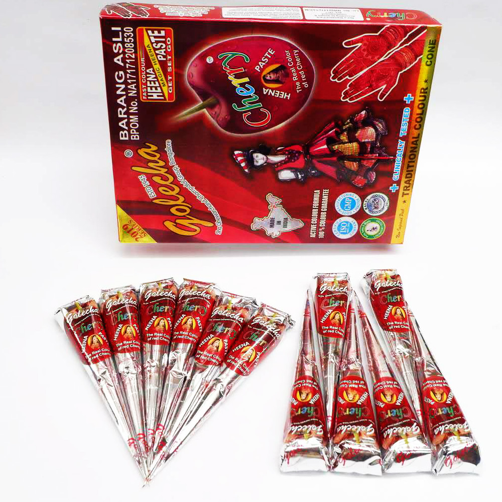 包邮樱桃红色印度海娜汉娜手绘纹身12支 cherry red henna 12pcs