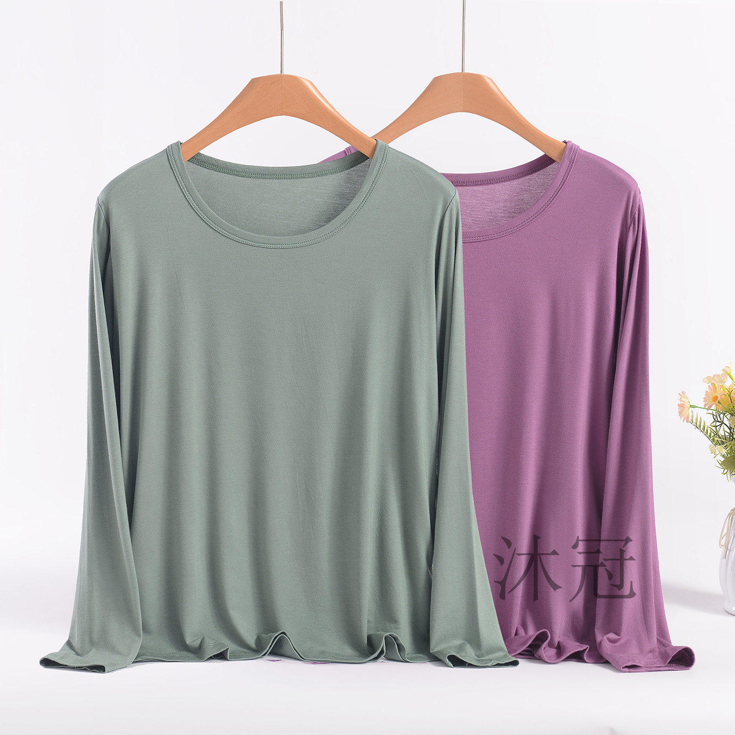 秋冬薄女士长袖打底衫圆领加肥加大码中年妈妈上衣宽松T恤衫秋衣