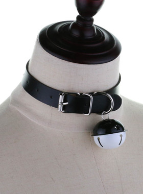 简约个性朋克哥特式PU皮质项圈颈链潮流彩色双色铃铛吊坠锁骨