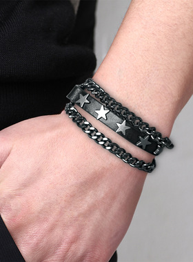欧美跨境亚马逊新款热销朋克牛仔配饰五角星链条牛皮男士潮流