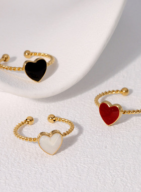 跨境简约时尚爱心形不锈钢戒指女不掉色ins风小众设计感活口指环