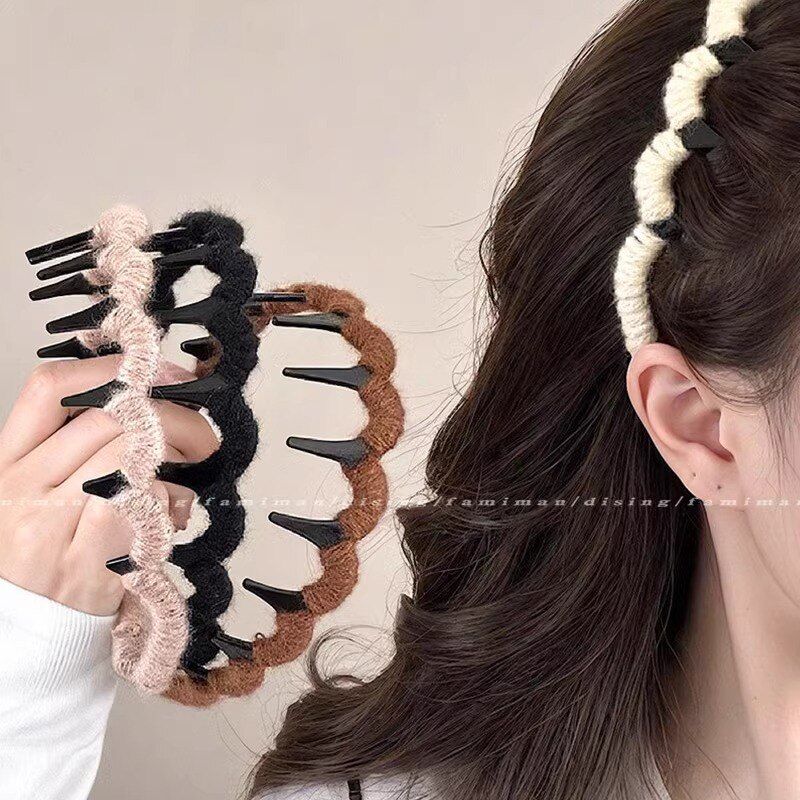 毛线编织波浪发箍女秋冬高颅顶带齿防滑压发头饰洗脸头箍发卡头饰